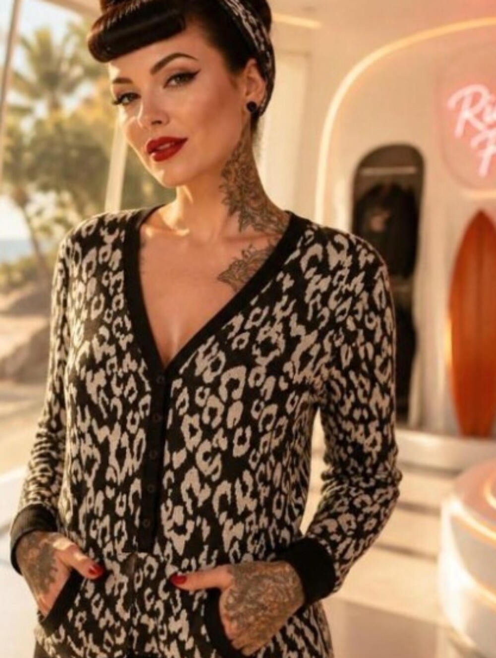 OP Black and Gray Leopard Print Button-Up Cardigan